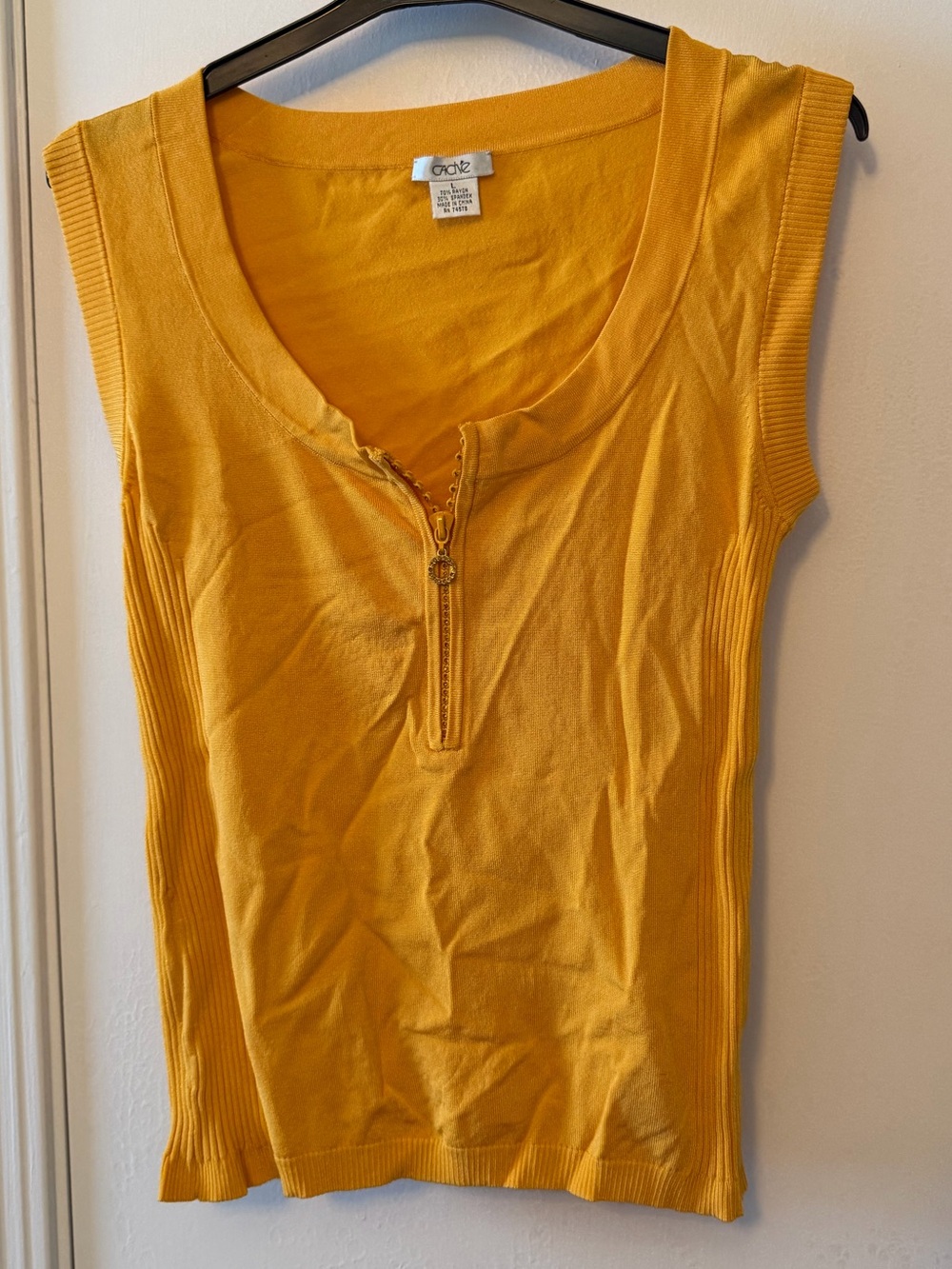 Cache Mustard Yellow Zip-Front Tank Top